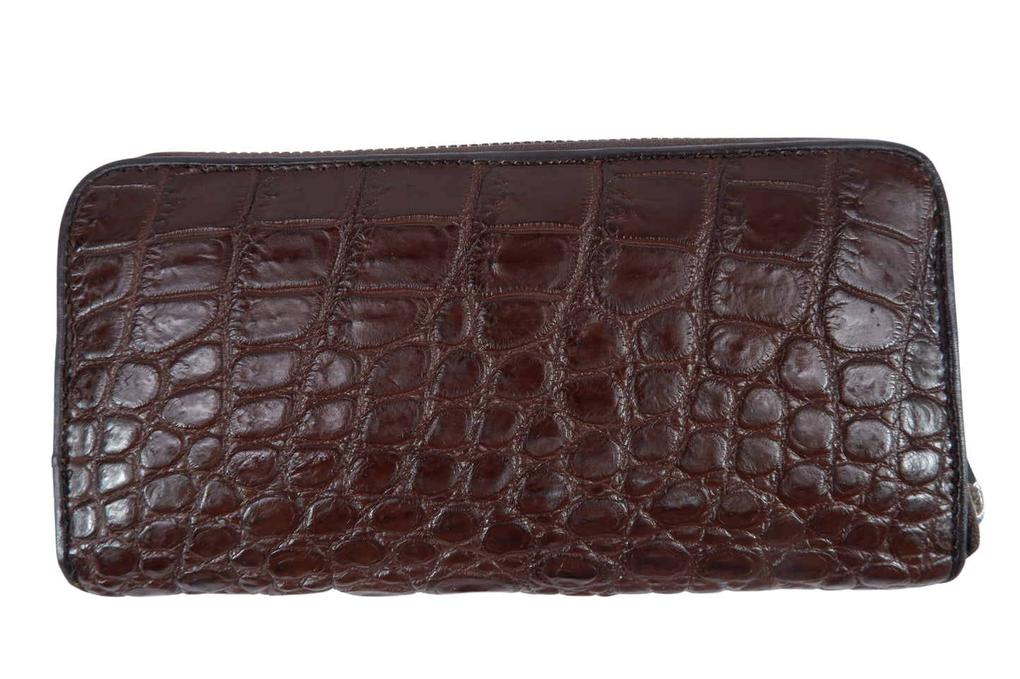 Genuine Crocodile Half Backbone Skin Leather Zip Around Clutch Wallet Purse