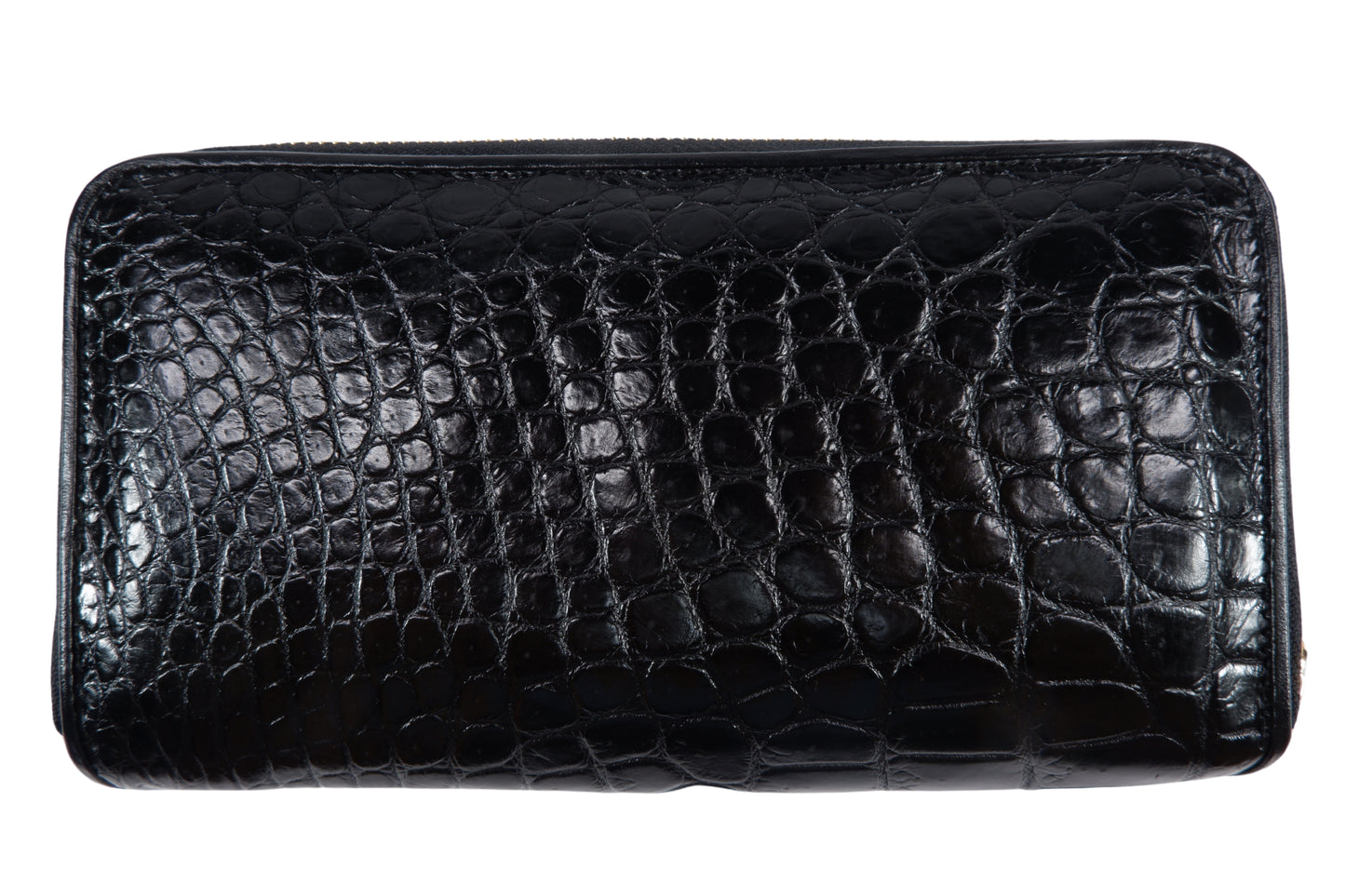 Genuine Crocodile Belly Skin Leather Double Zip Around Wristlet Wallet Purse