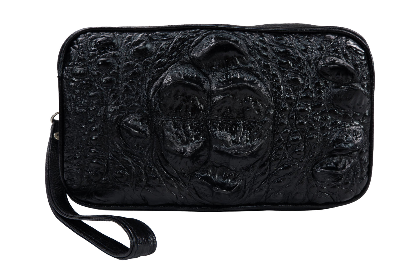 Genuine Crocodile Hornback Skin Leather Double Zip Crossbody Bag