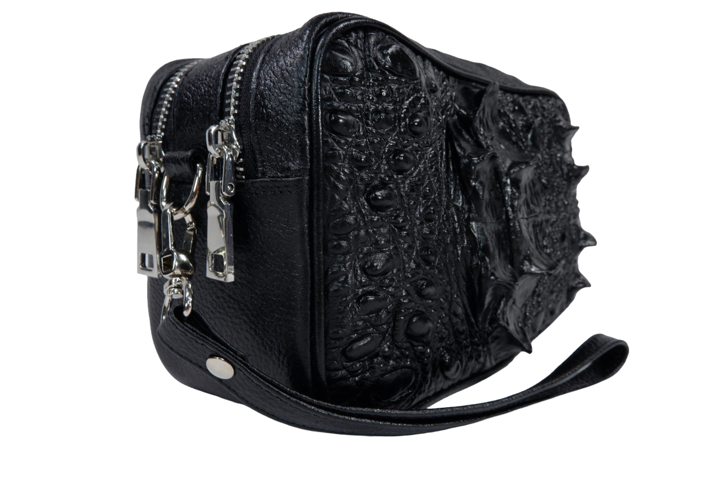 Genuine Crocodile Hornback Skin Leather Double Zip Crossbody Bag