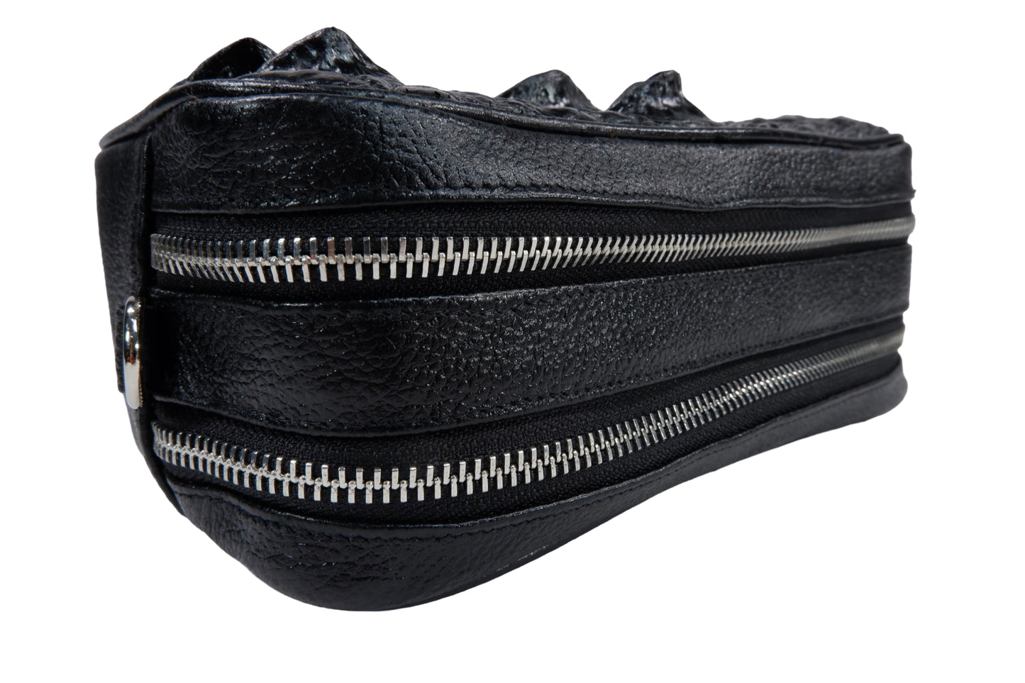 Genuine Crocodile Hornback Skin Leather Double Zip Crossbody Bag