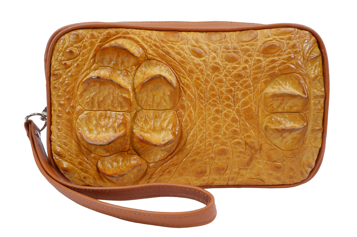 Genuine Crocodile Hornback Skin Leather Double Zip Crossbody Bag