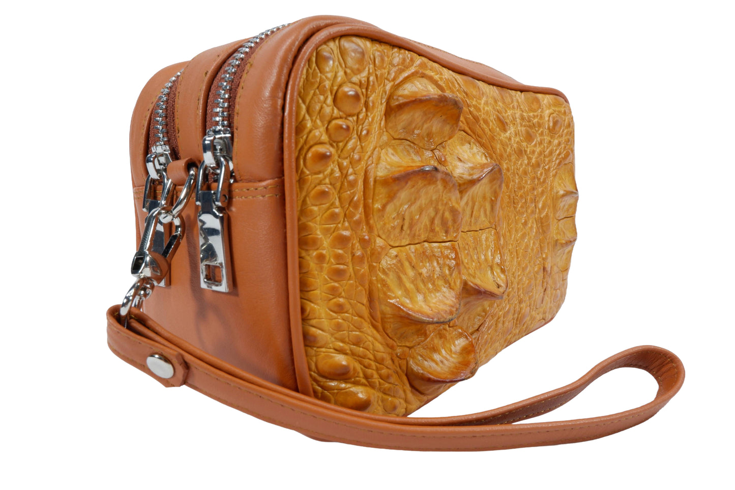 Genuine Crocodile Hornback Skin Leather Double Zip Crossbody Bag