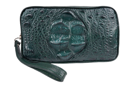 Genuine Crocodile Hornback Skin Leather Double Zip Crossbody Bag