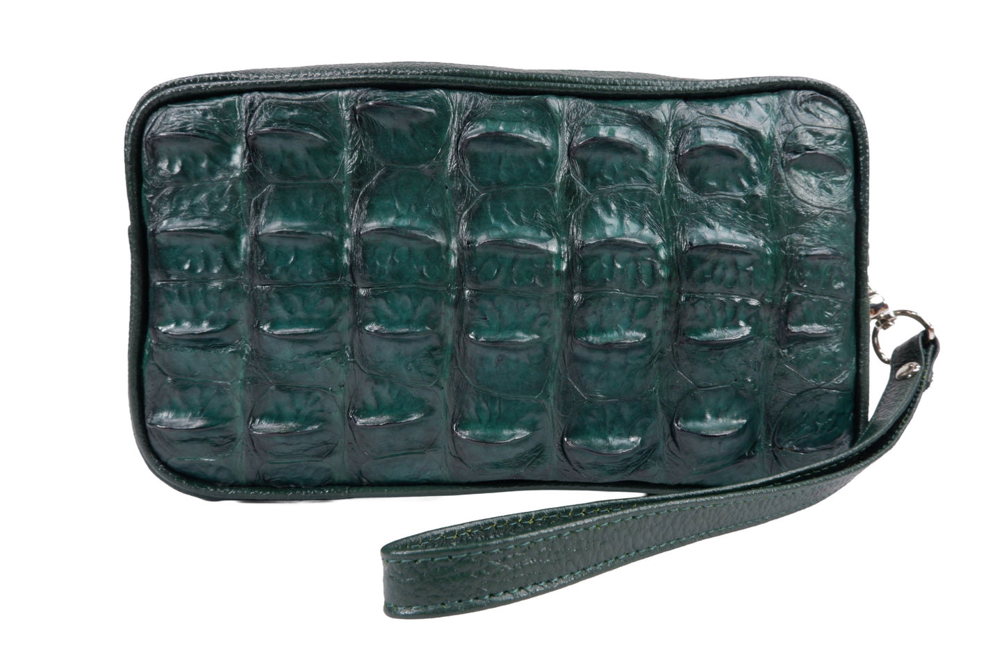 Genuine Crocodile Hornback Skin Leather Double Zip Crossbody Bag