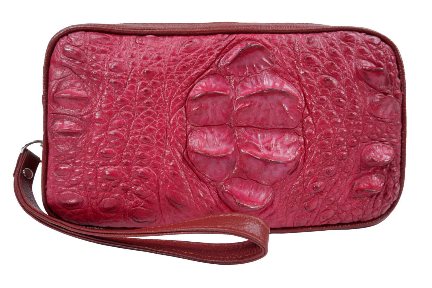 Genuine Crocodile Hornback Skin Leather Double Zip Crossbody Bag