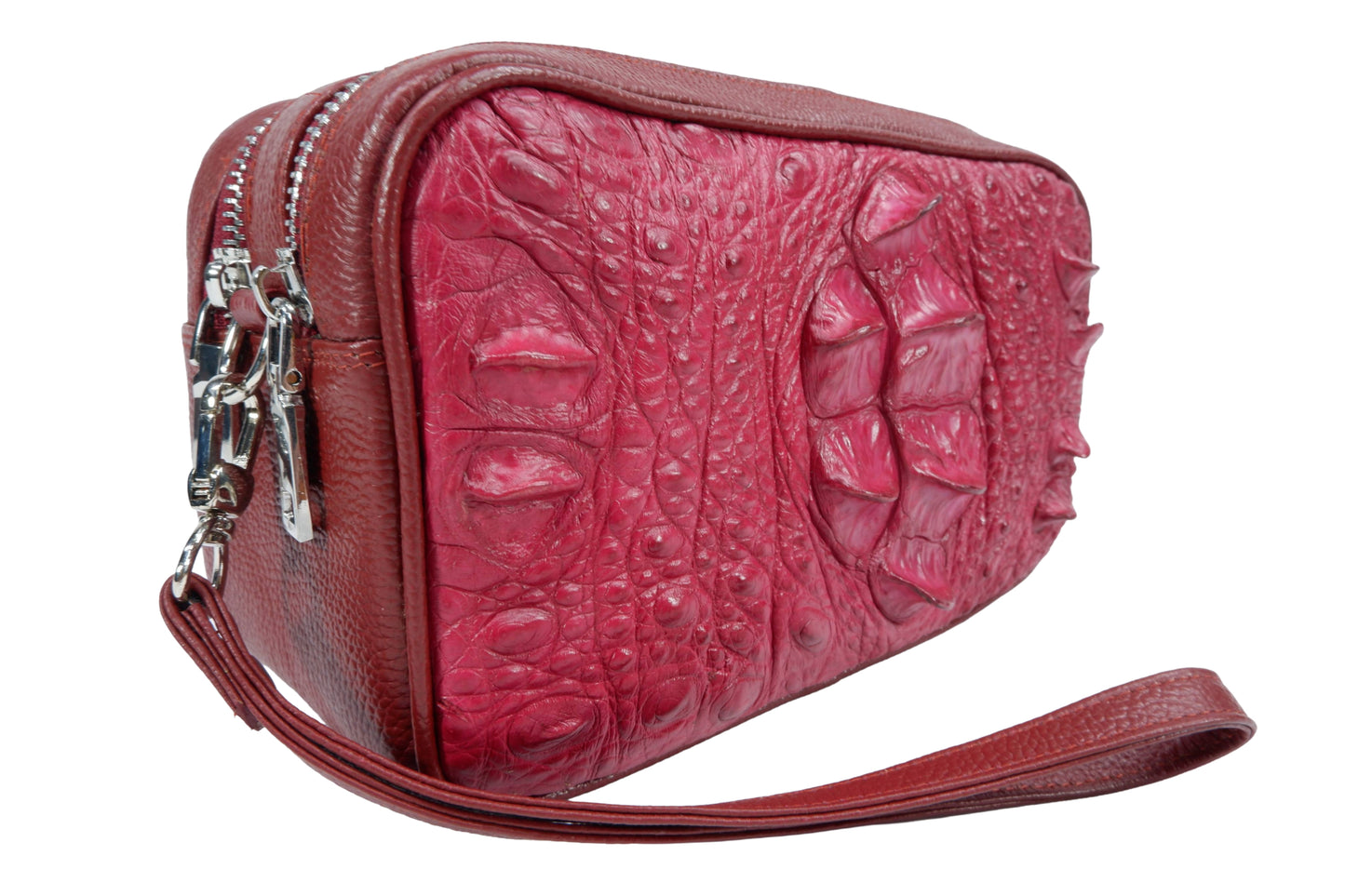 Genuine Crocodile Hornback Skin Leather Double Zip Crossbody Bag