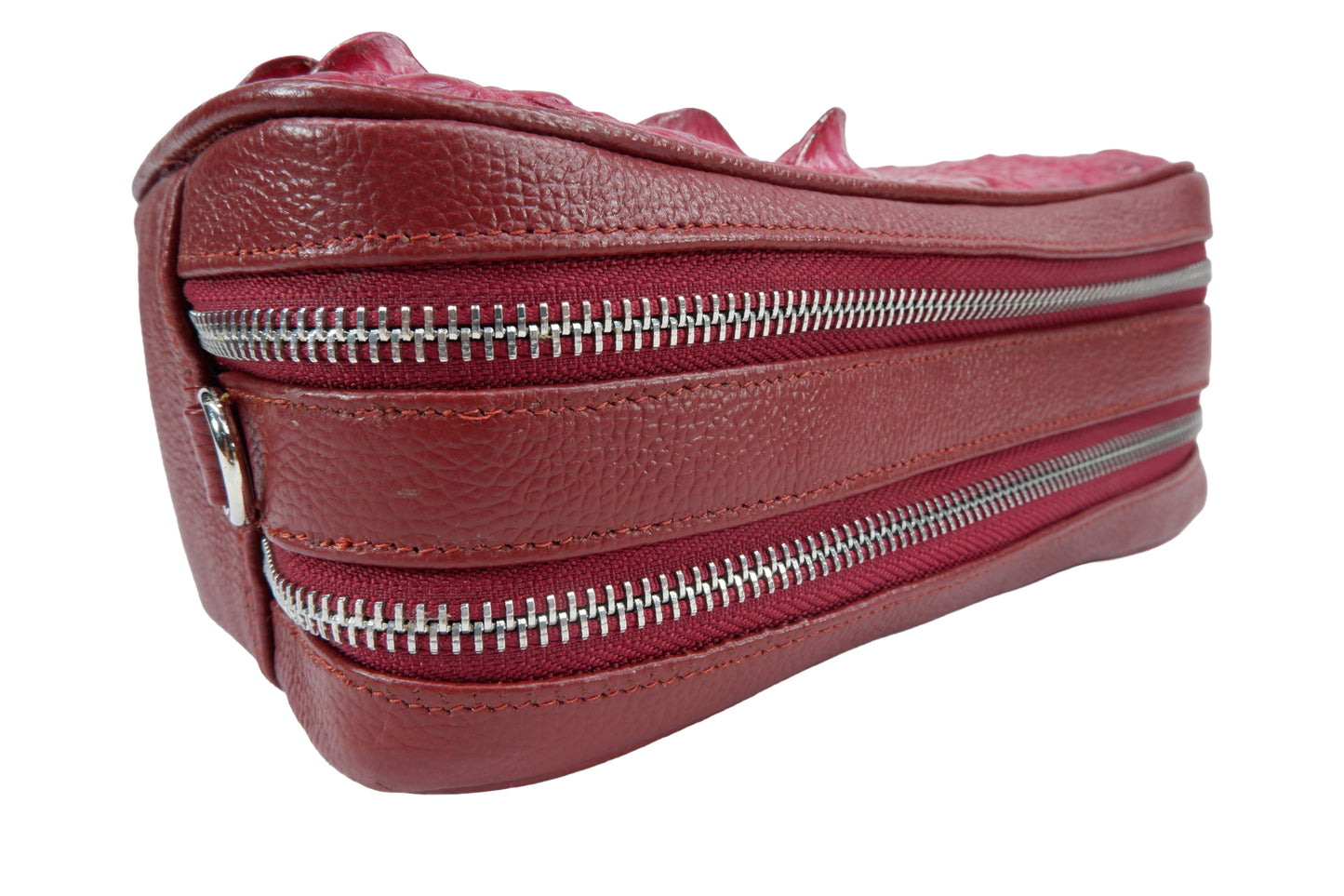 Genuine Crocodile Hornback Skin Leather Double Zip Crossbody Bag