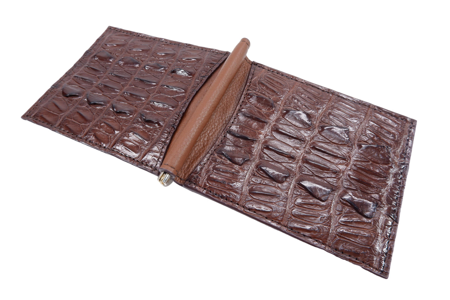 Genuine Crocodile Tail Skin Leather Money Clip Slim Bifold Men's Wallet