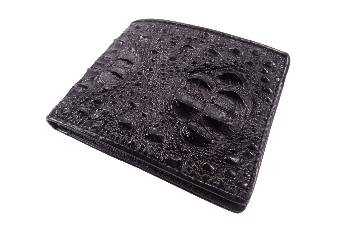 Genuine Crocodile Head Hornback Skin Leather Bifold Wallet