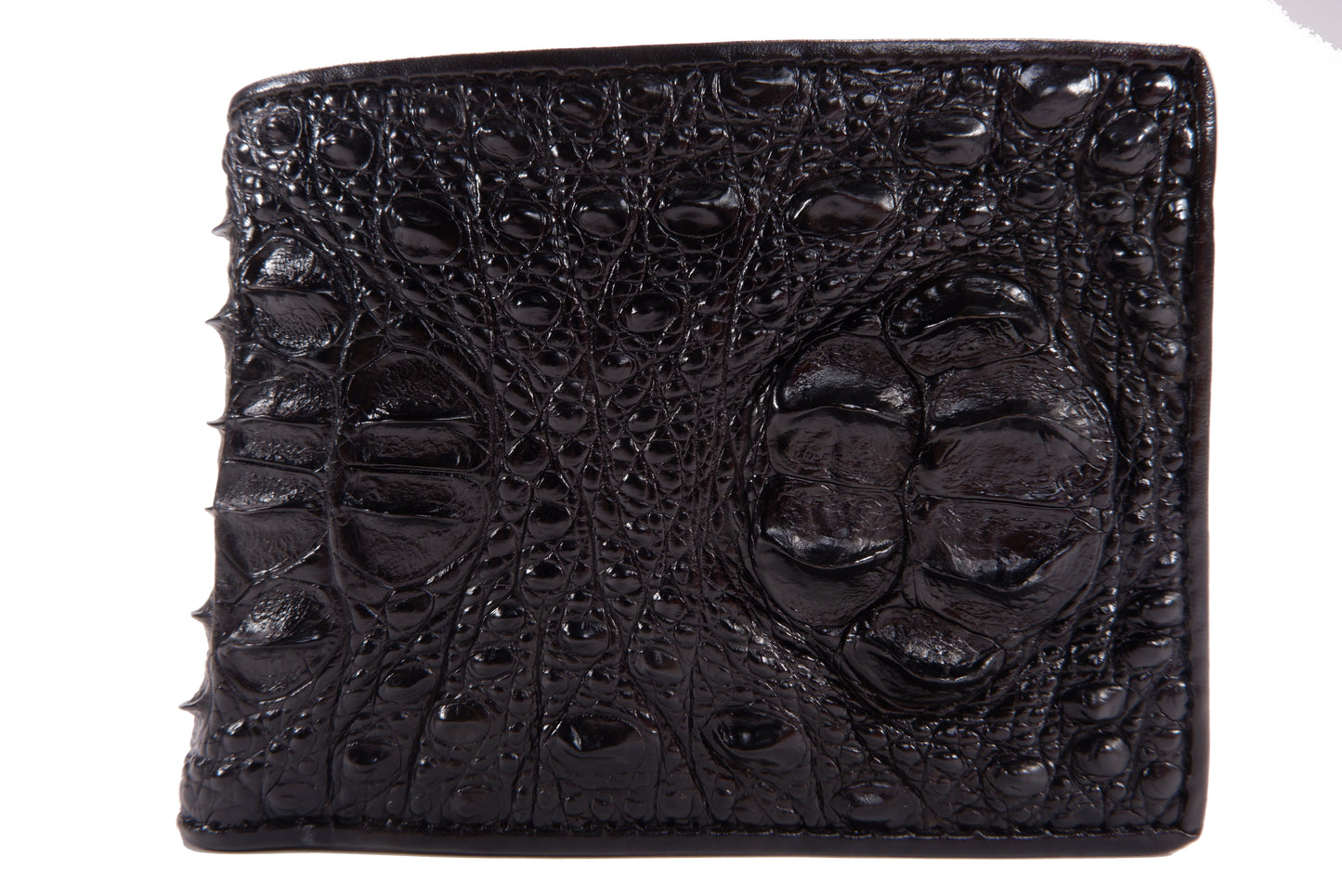 Genuine Crocodile Head Hornback Skin Leather Bifold Wallet