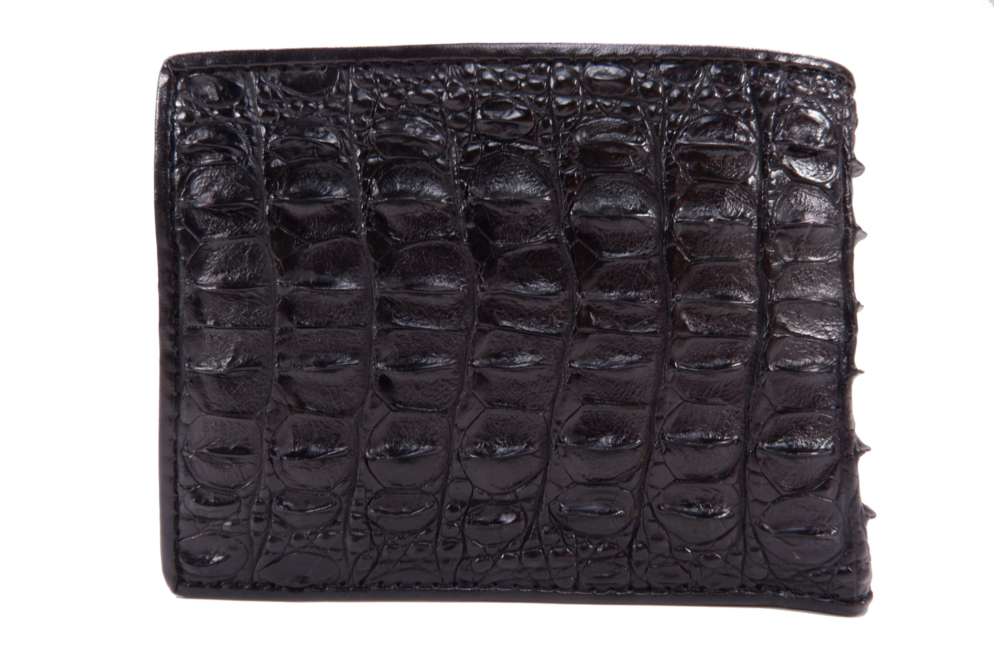 Genuine Crocodile Head Hornback Skin Leather Bifold Wallet