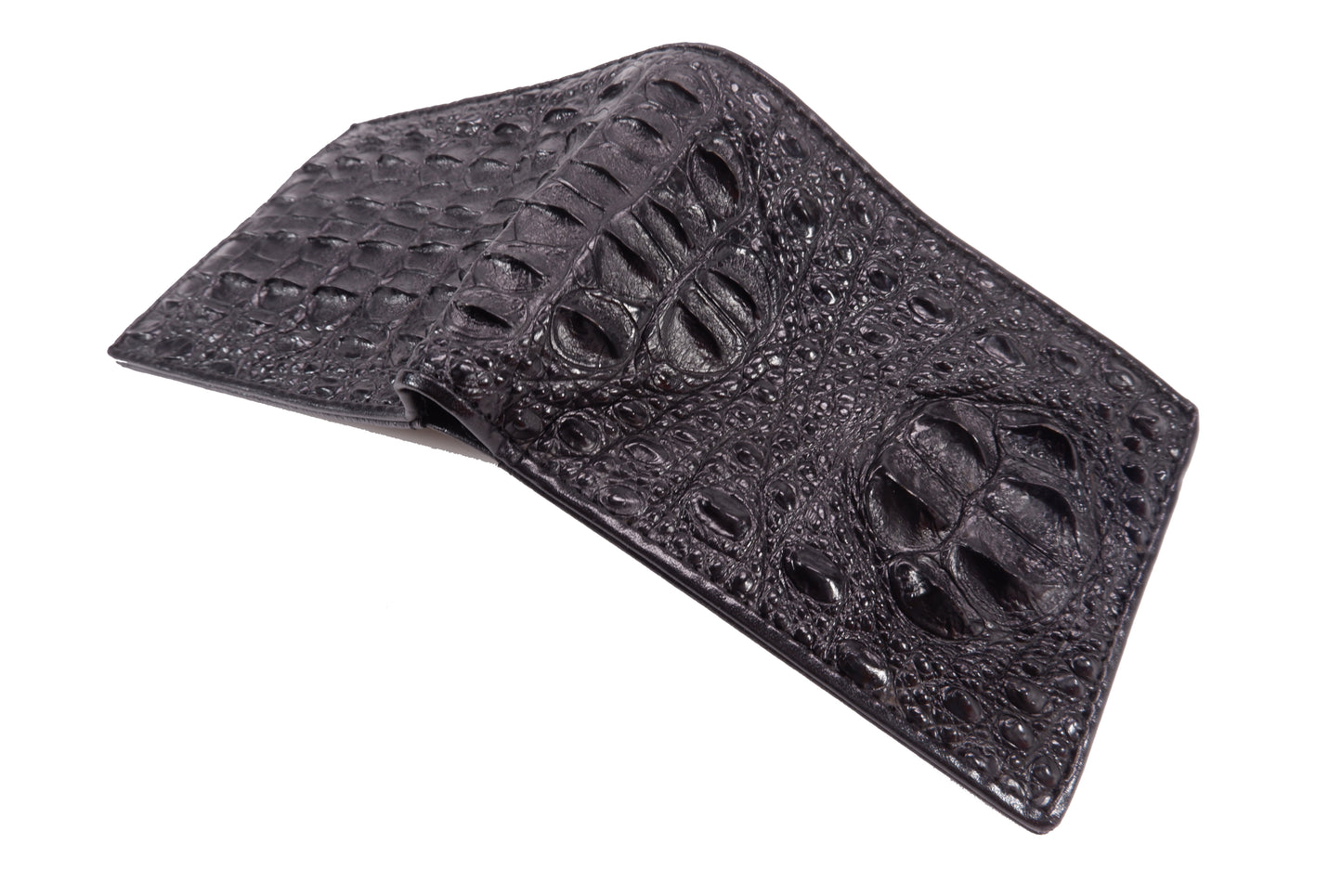 Genuine Crocodile Head Hornback Skin Leather Bifold Wallet