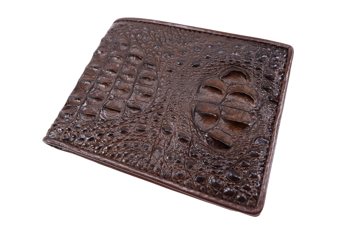 Genuine Crocodile Head Hornback Skin Leather Bifold Wallet