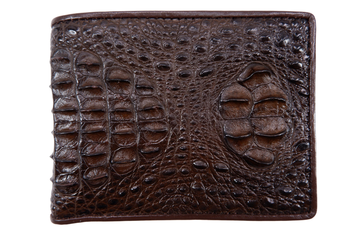 Genuine Crocodile Head Hornback Skin Leather Bifold Wallet