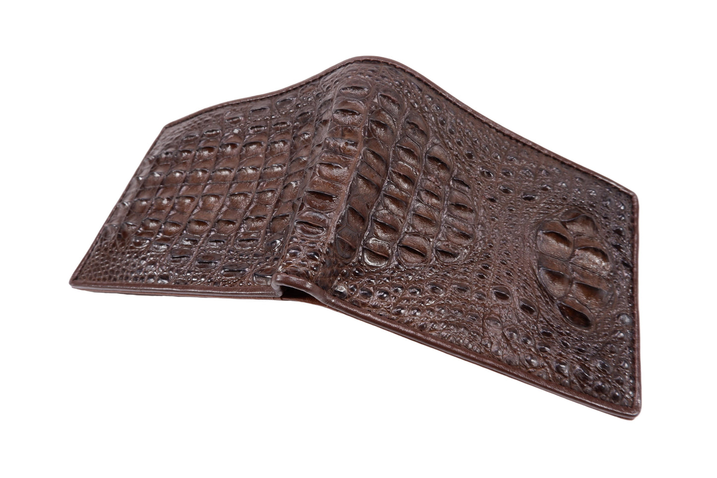 Genuine Crocodile Head Hornback Skin Leather Bifold Wallet