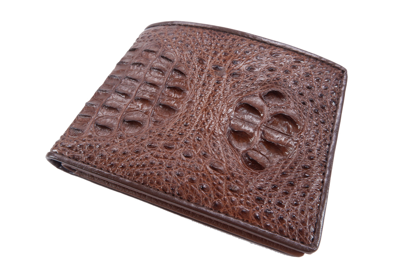 Genuine Crocodile Head Hornback Skin Leather Bifold Wallet