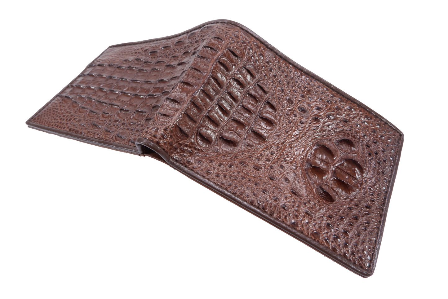 Genuine Crocodile Head Hornback Skin Leather Bifold Wallet