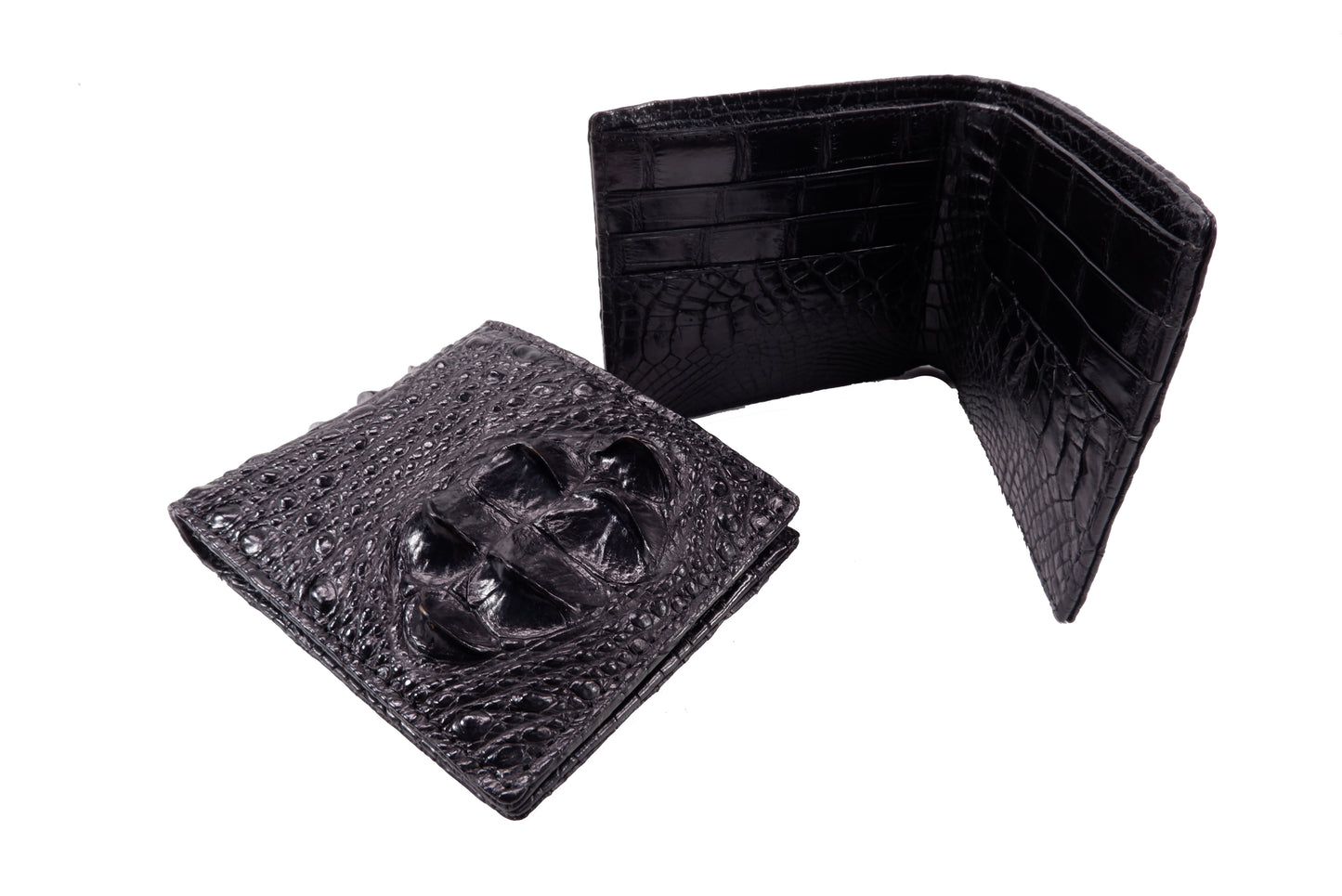 Genuine Crocodile Hornback Skin Leather Bifold Wallet with Crocodile Skin Interior