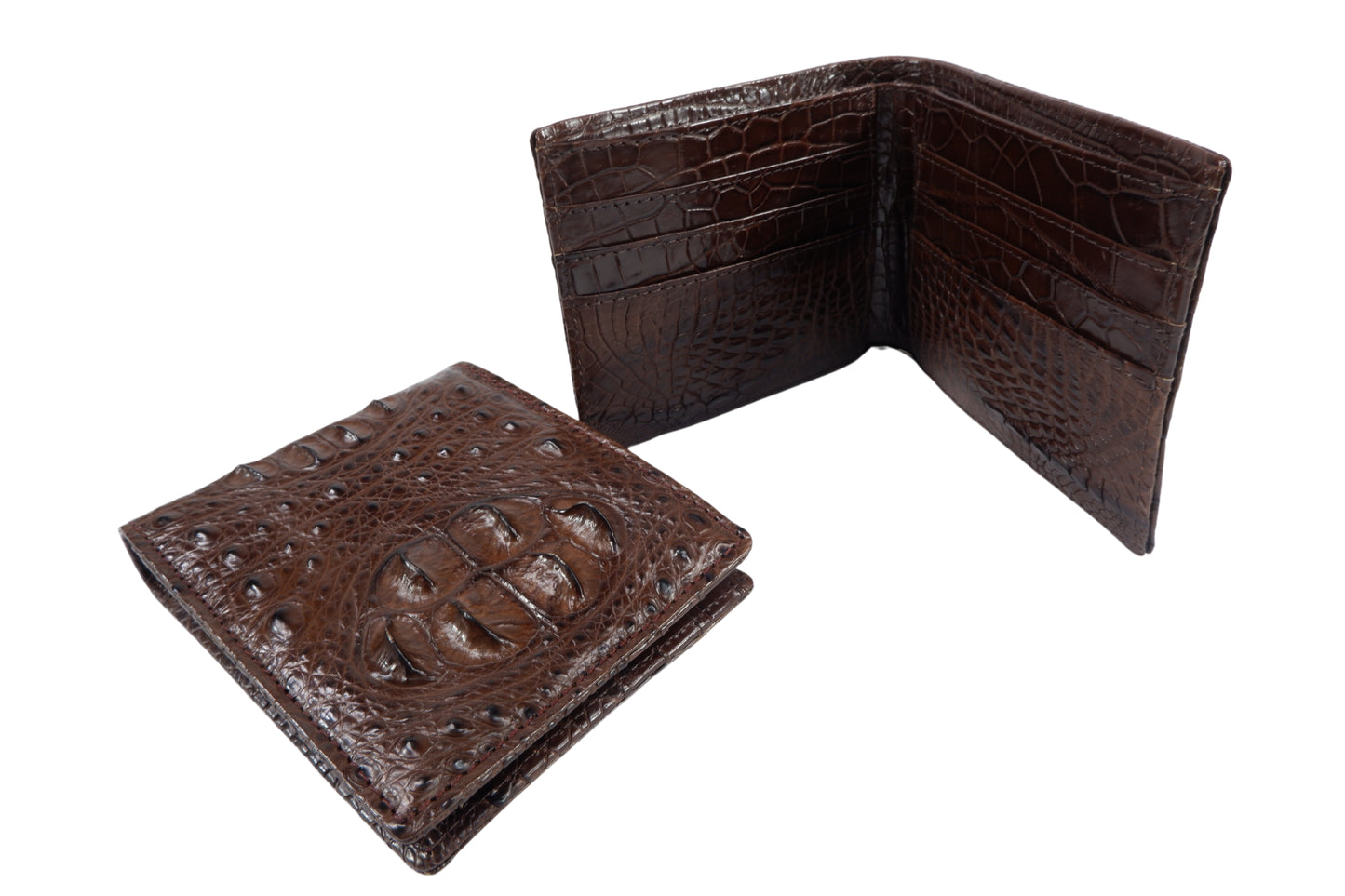 Genuine Crocodile Hornback Skin Leather Bifold Wallet with Crocodile Skin Interior