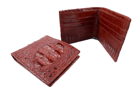Genuine Crocodile Hornback Skin Leather Bifold Wallet with Crocodile Skin Interior