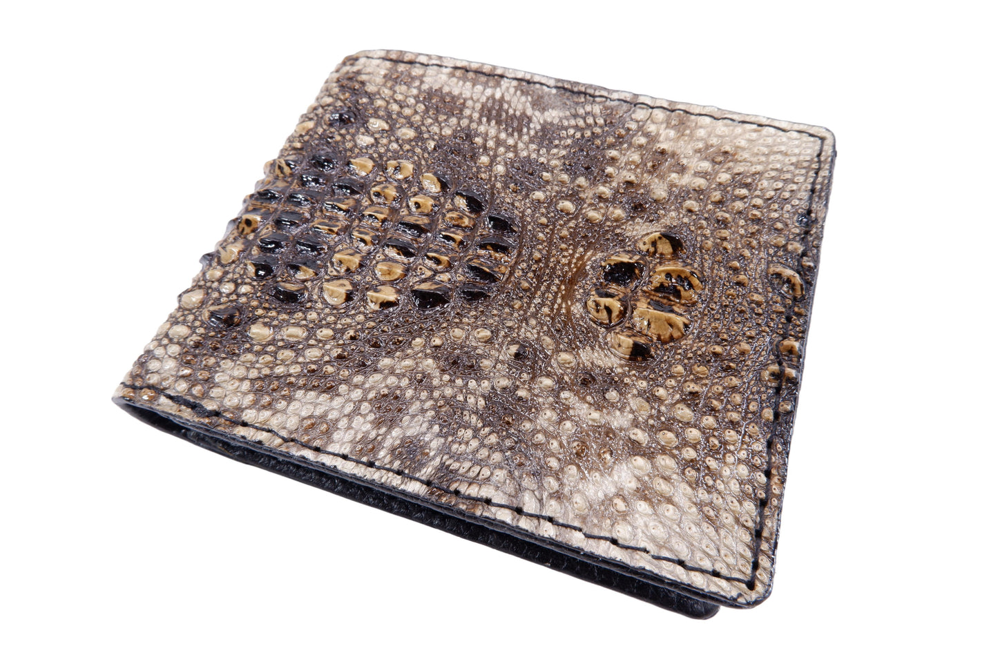 Genuine Crocodile Head Hornback Skin Leather Bifold Wallet
