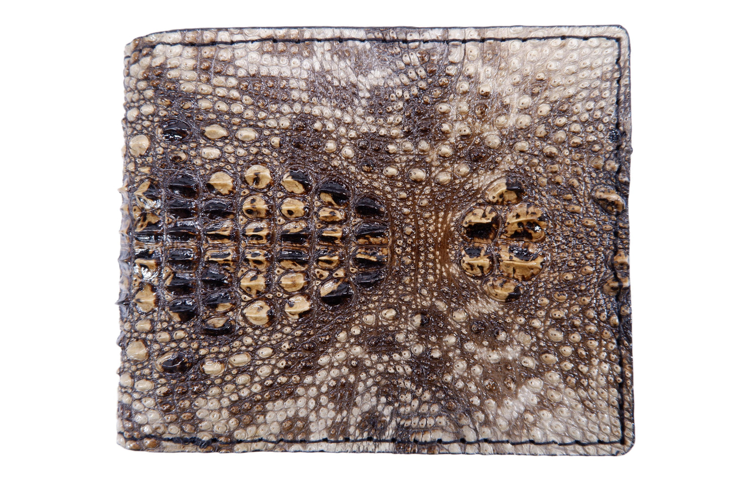 Genuine Crocodile Head Hornback Skin Leather Bifold Wallet