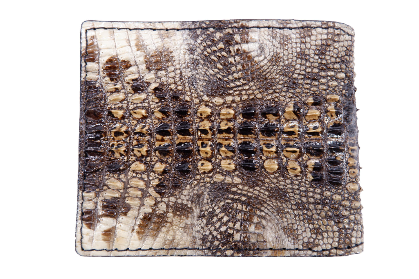 Genuine Crocodile Head Hornback Skin Leather Bifold Wallet