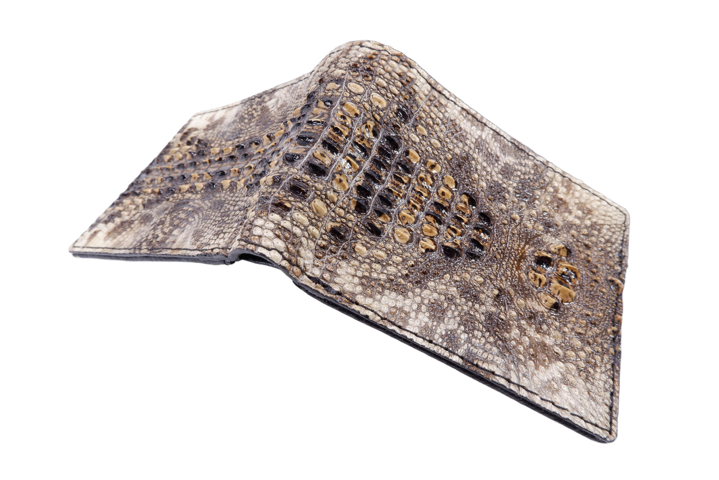 Genuine Crocodile Head Hornback Skin Leather Bifold Wallet