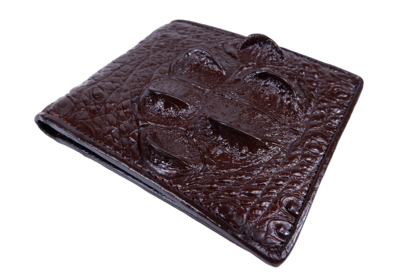 Genuine Crocodile Head Bump Skin Leather Bifold Wallet