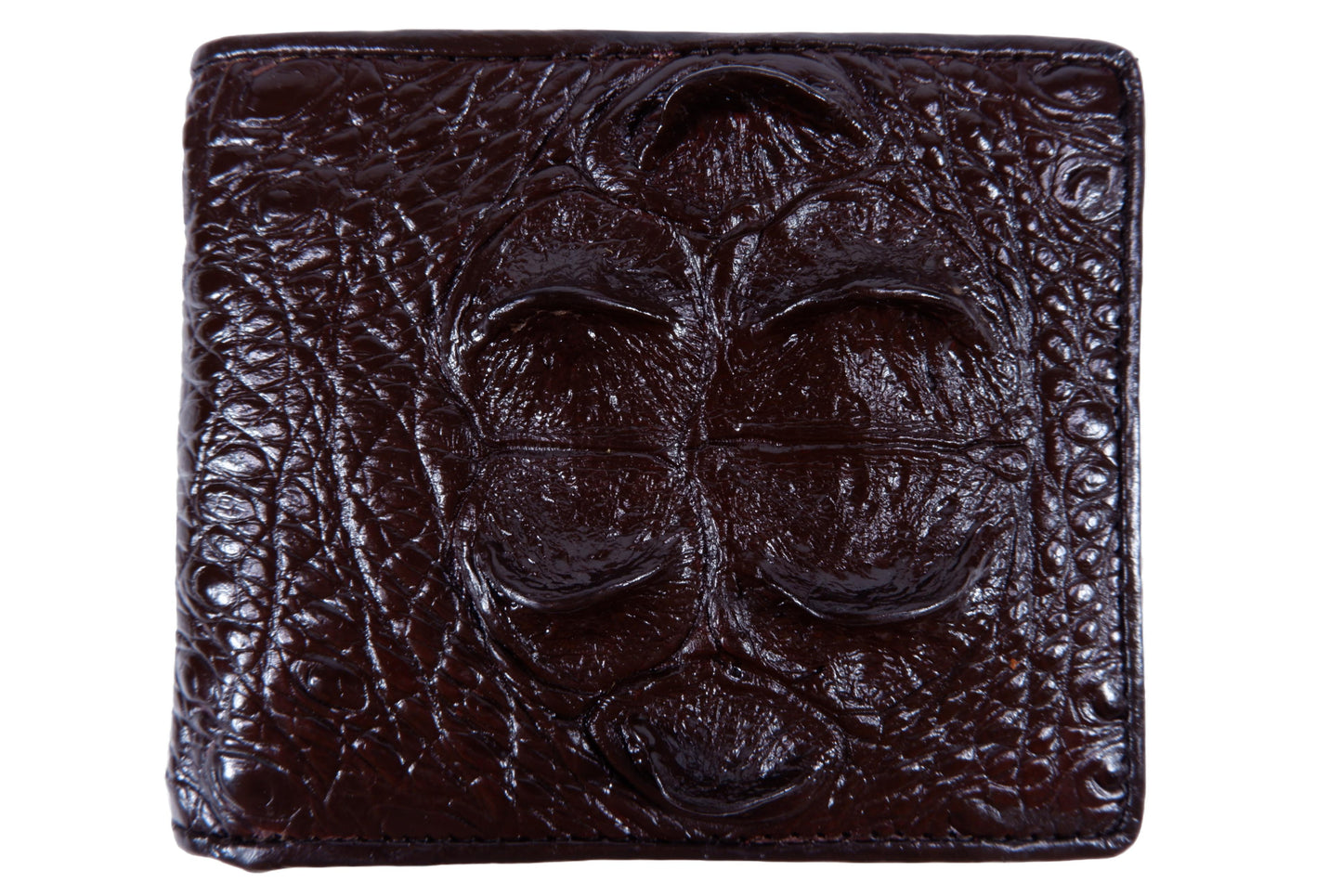 Genuine Crocodile Head Bump Skin Leather Bifold Wallet