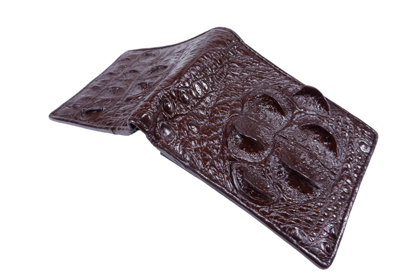 Genuine Crocodile Head Bump Skin Leather Bifold Wallet