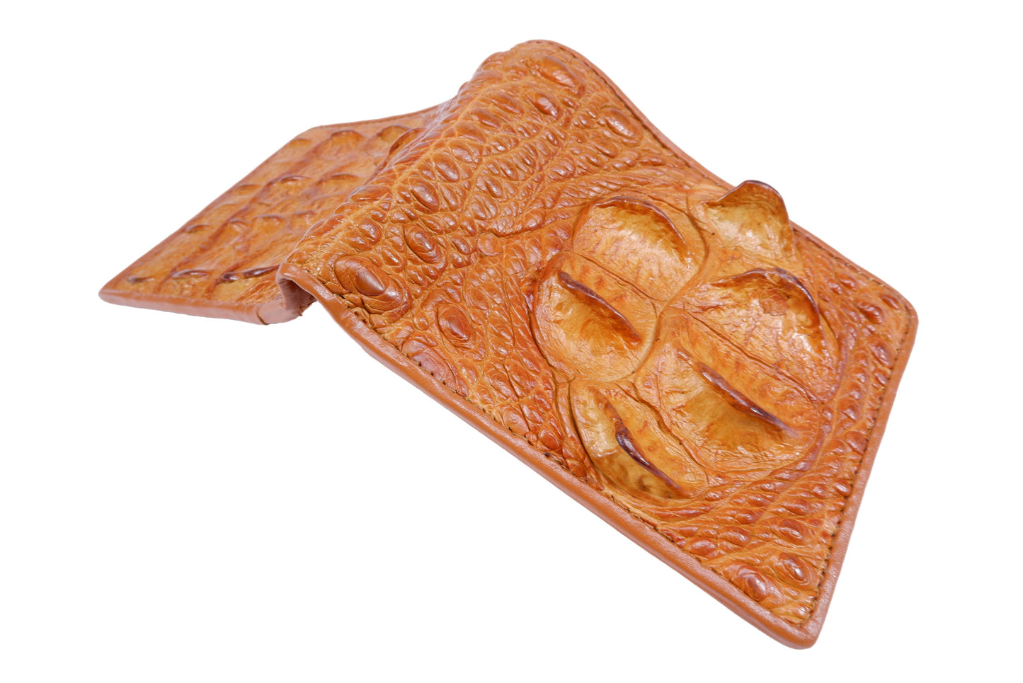 Genuine Crocodile Head Bump Skin Leather Bifold Wallet