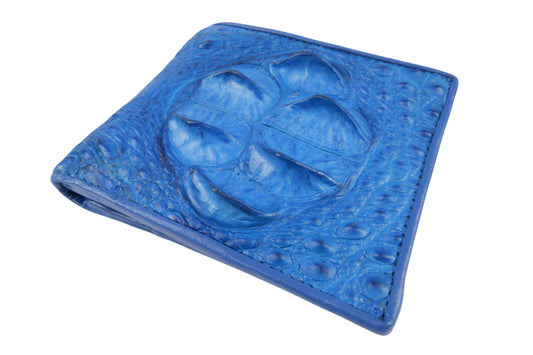 Genuine Crocodile Head Bump Skin Leather Bifold Wallet