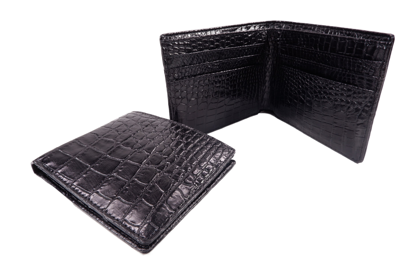 Genuine Crocodile Belly Skin Leather Bifold Wallet with Crocodile Skin Interior