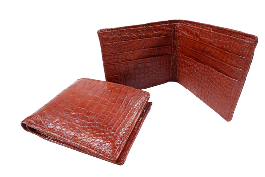 Genuine Crocodile Belly Skin Leather Bifold Wallet with Crocodile Skin Interior