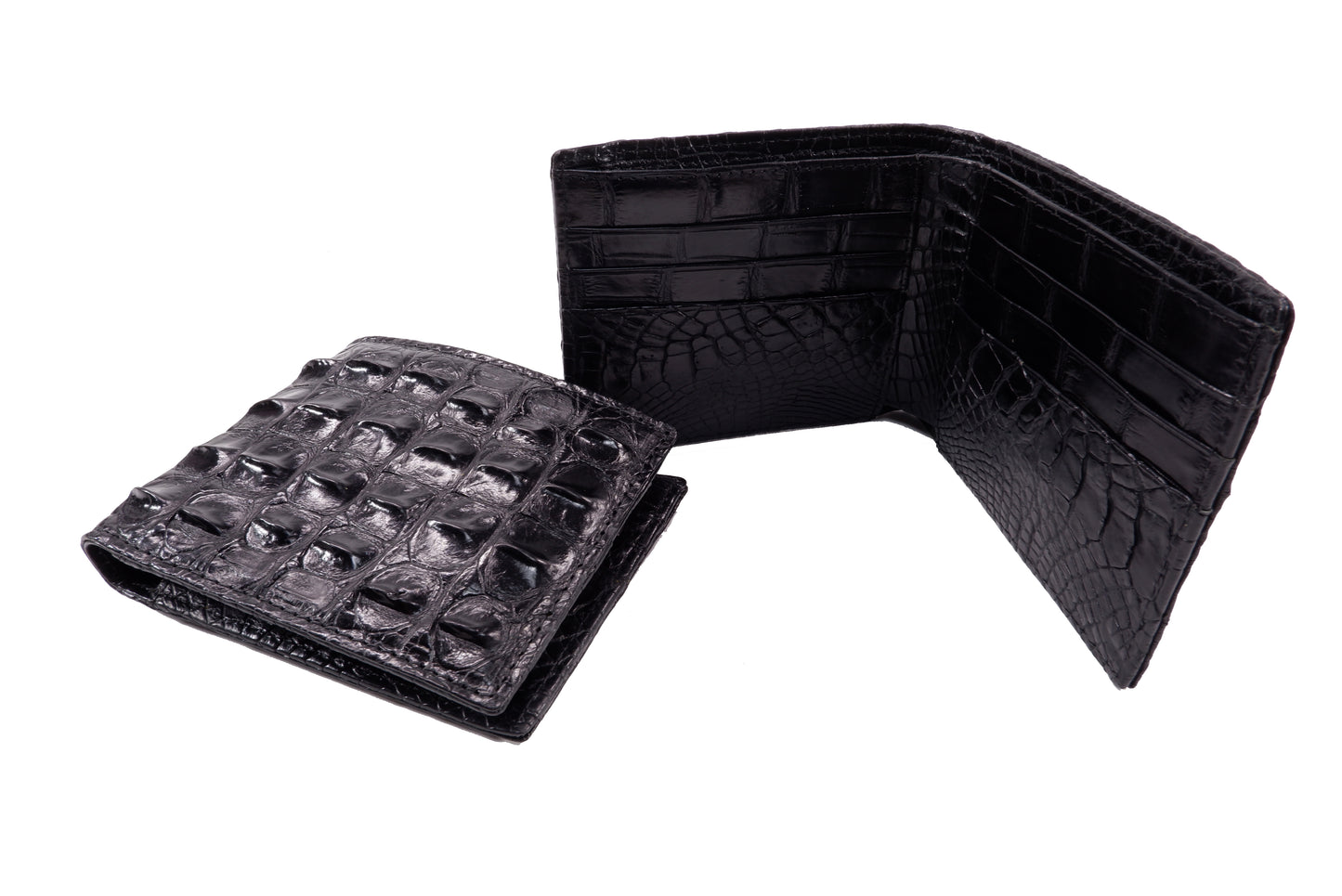 Genuine Crocodile Backbone Skin Leather Bifold Wallet with Crocodile Skin Interior