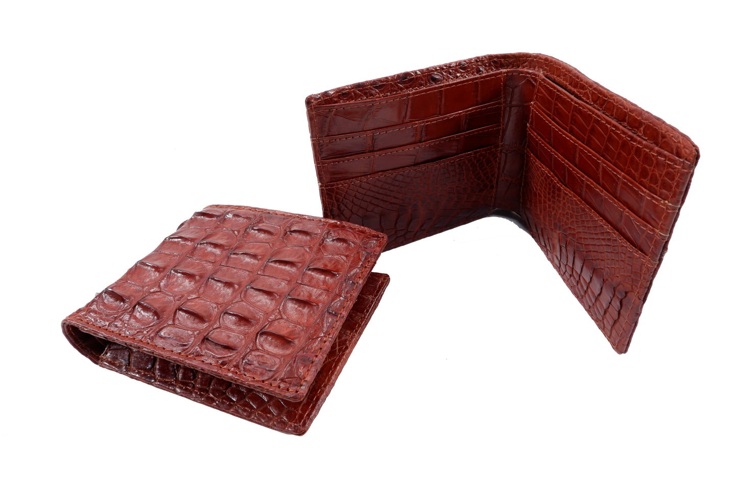 Genuine Crocodile Backbone Skin Leather Bifold Wallet with Crocodile Skin Interior