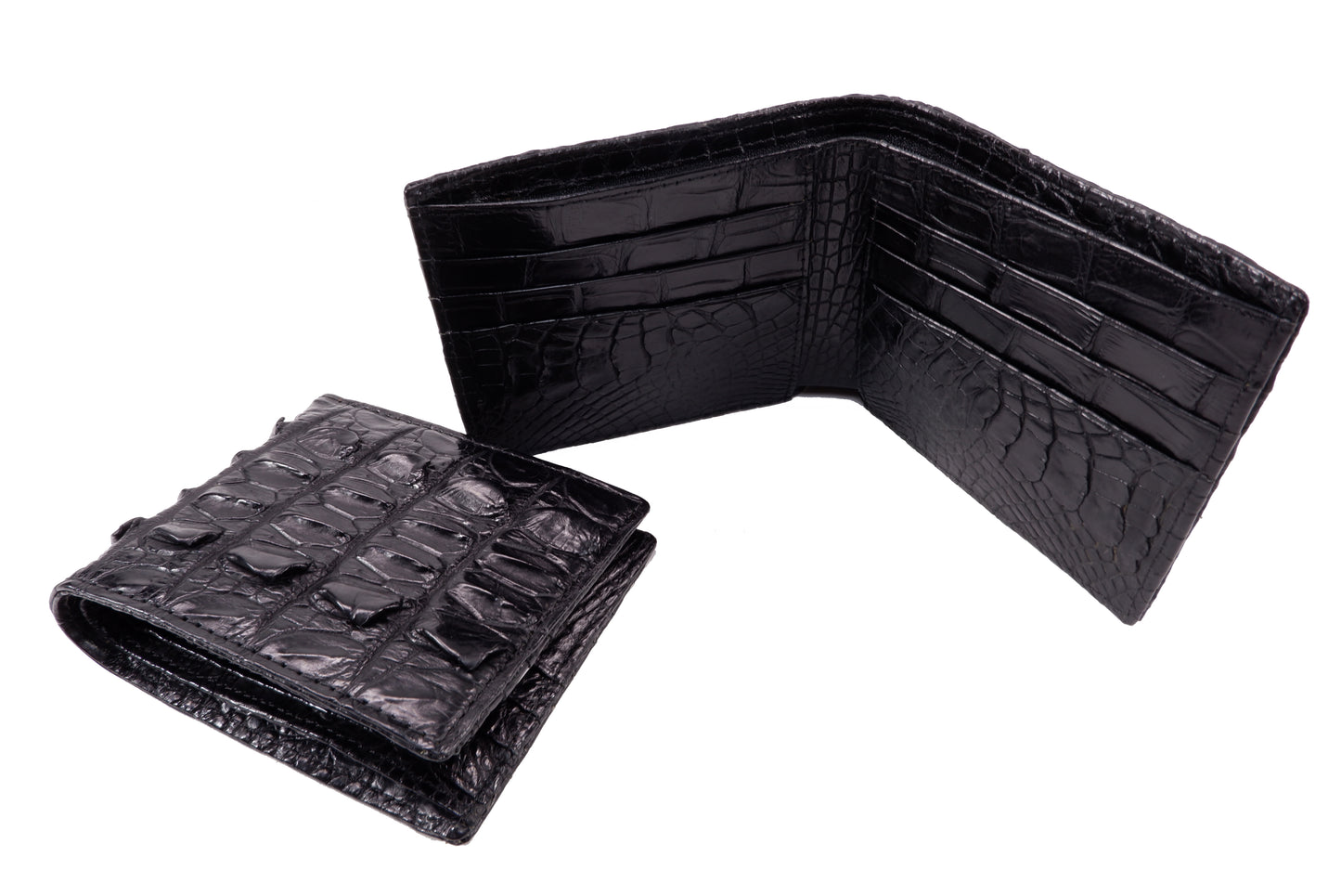 Genuine Crocodile Tail Skin Leather Bifold Wallet with Crocodile Skin Interior
