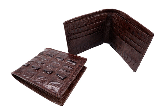 Genuine Crocodile Tail Skin Leather Bifold Wallet with Crocodile Skin Interior
