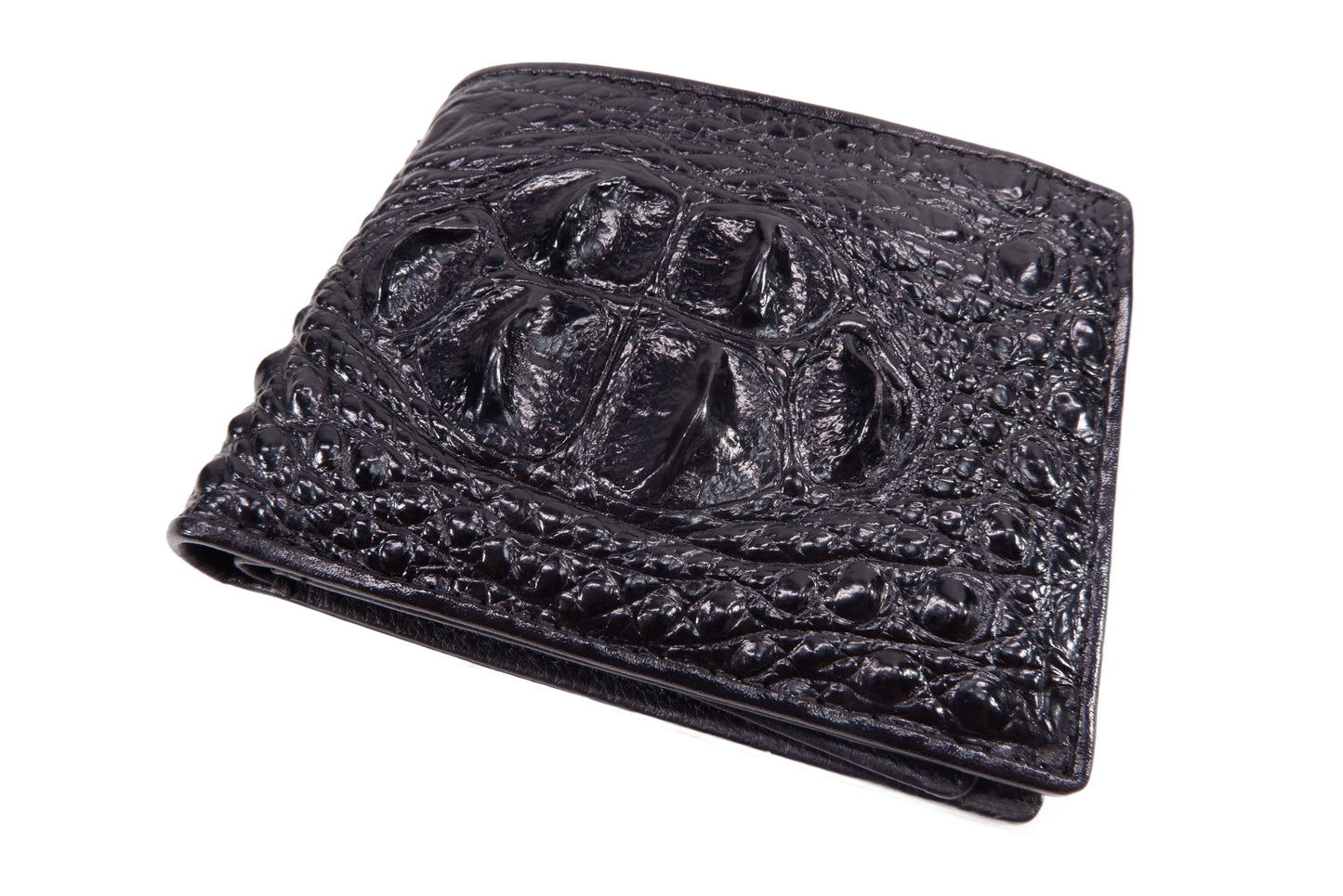 Genuine Crocodile Head Bump Skin Leather Men's Bifold Wallet