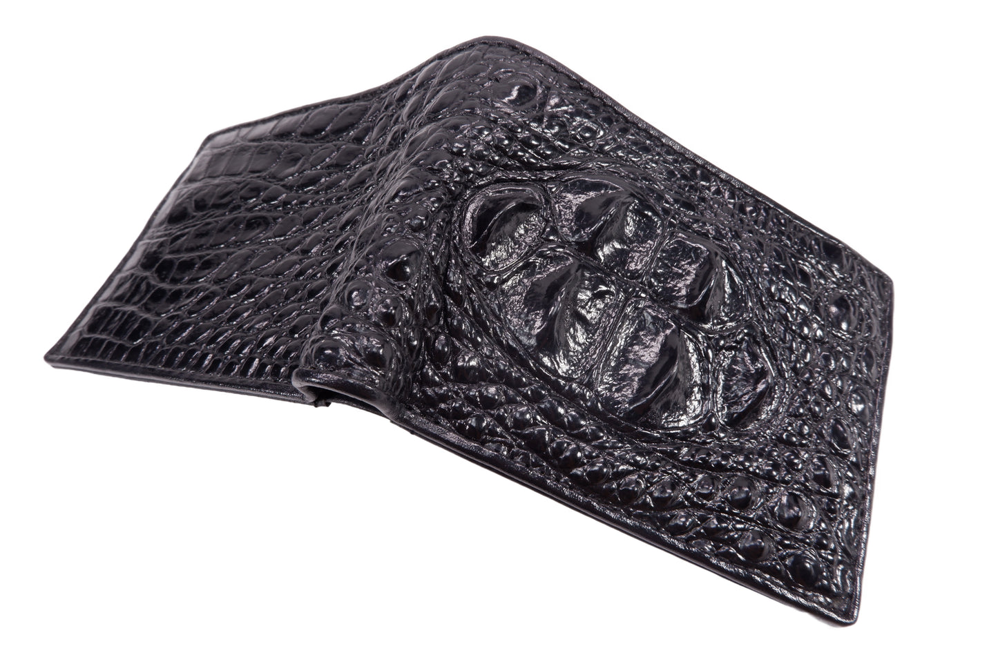 Genuine Crocodile Head Bump Skin Leather Men's Bifold Wallet