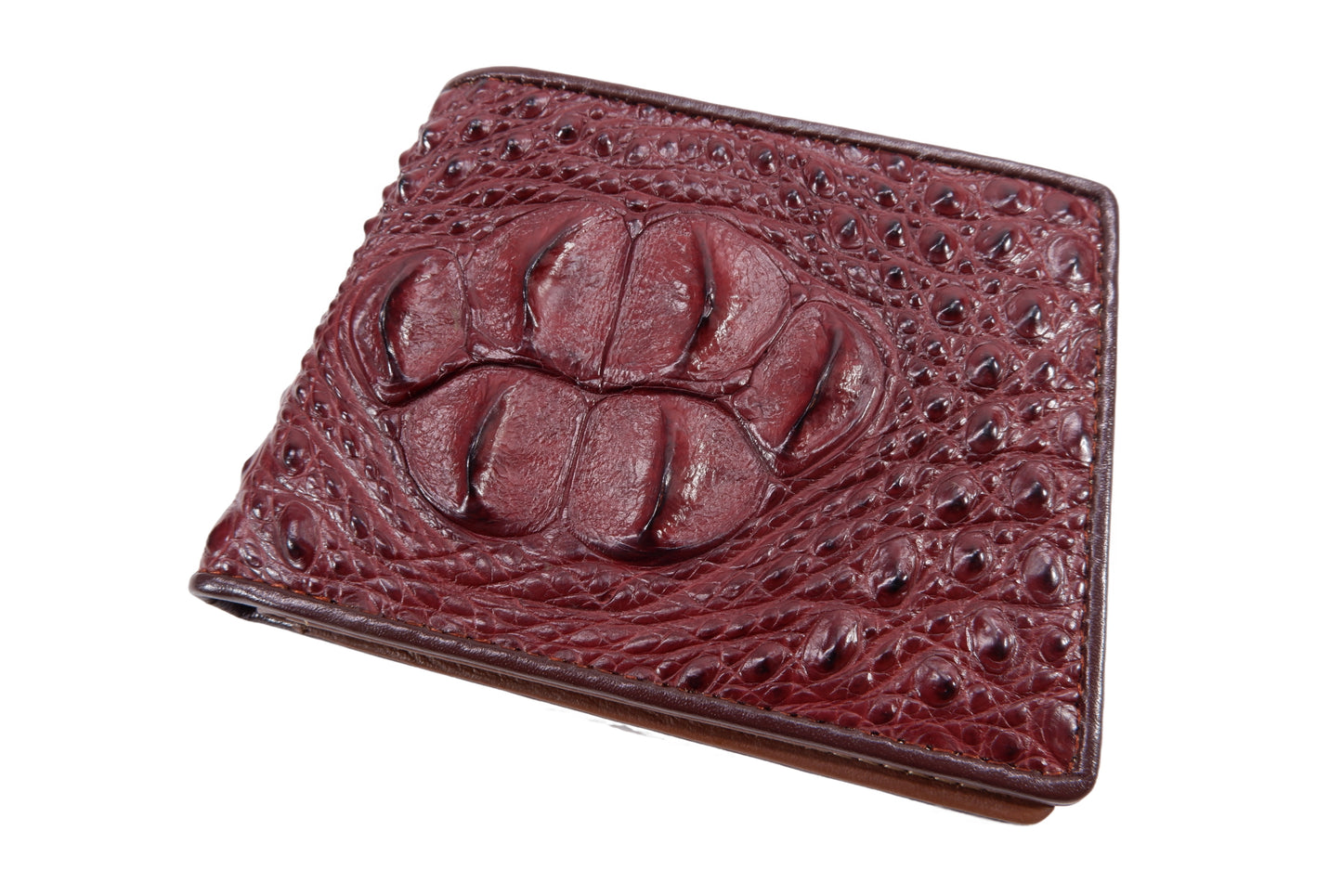Genuine Crocodile Head Bump Skin Leather Men's Bifold Wallet