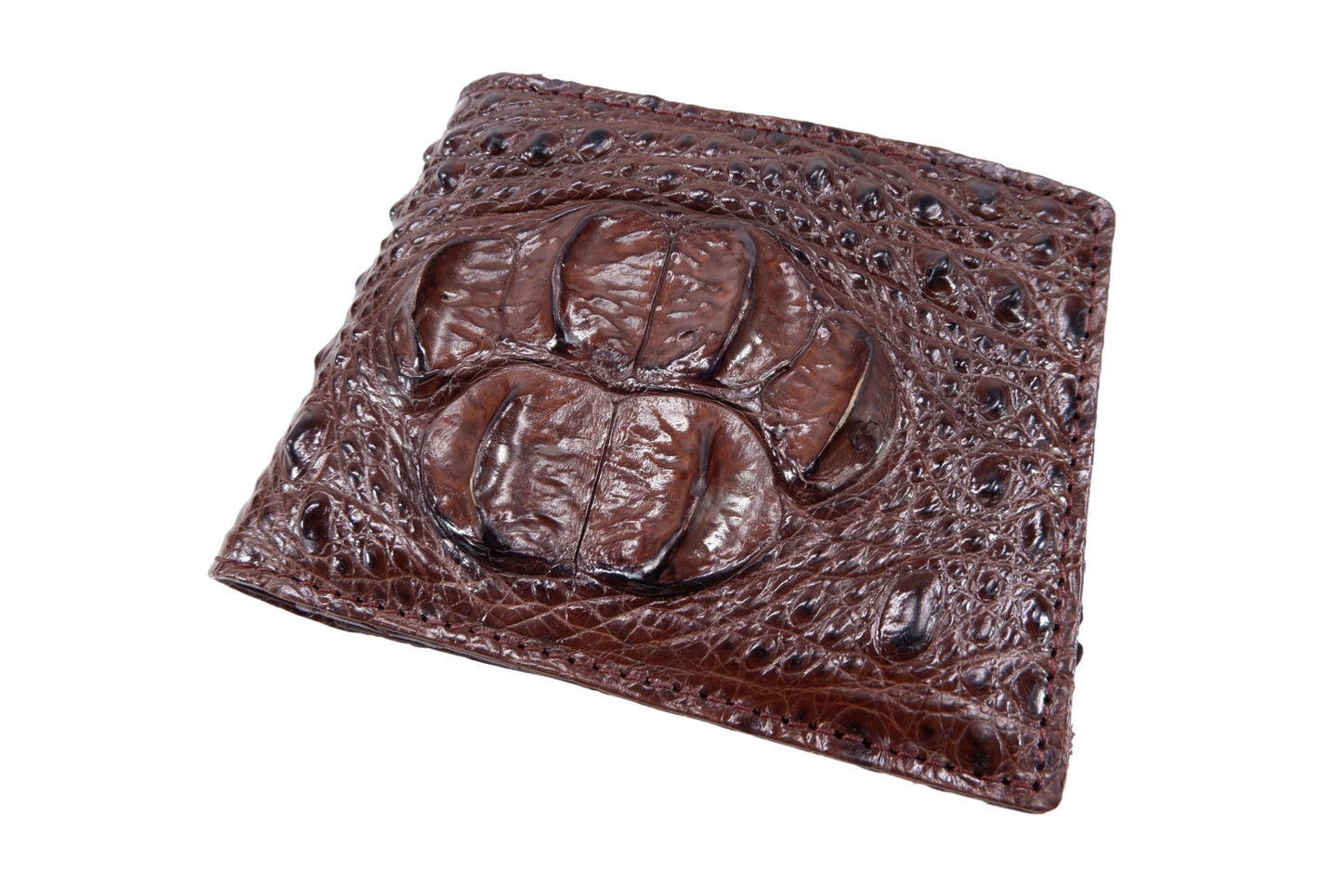 Genuine Crocodile Head Bump Skin Leather Bifold Wallet with Crocodile Skin Interior