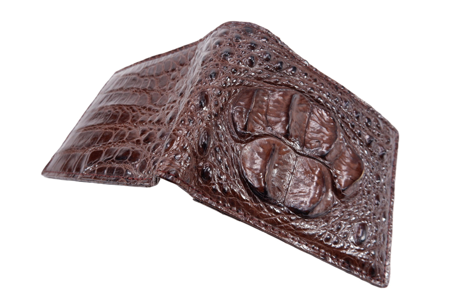 Genuine Crocodile Head Bump Skin Leather Bifold Wallet with Crocodile Skin Interior