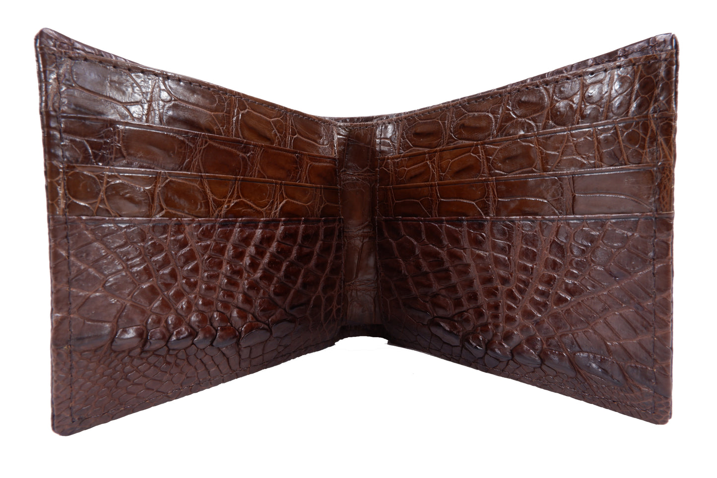 Genuine Crocodile Head Bump Skin Leather Bifold Wallet with Crocodile Skin Interior