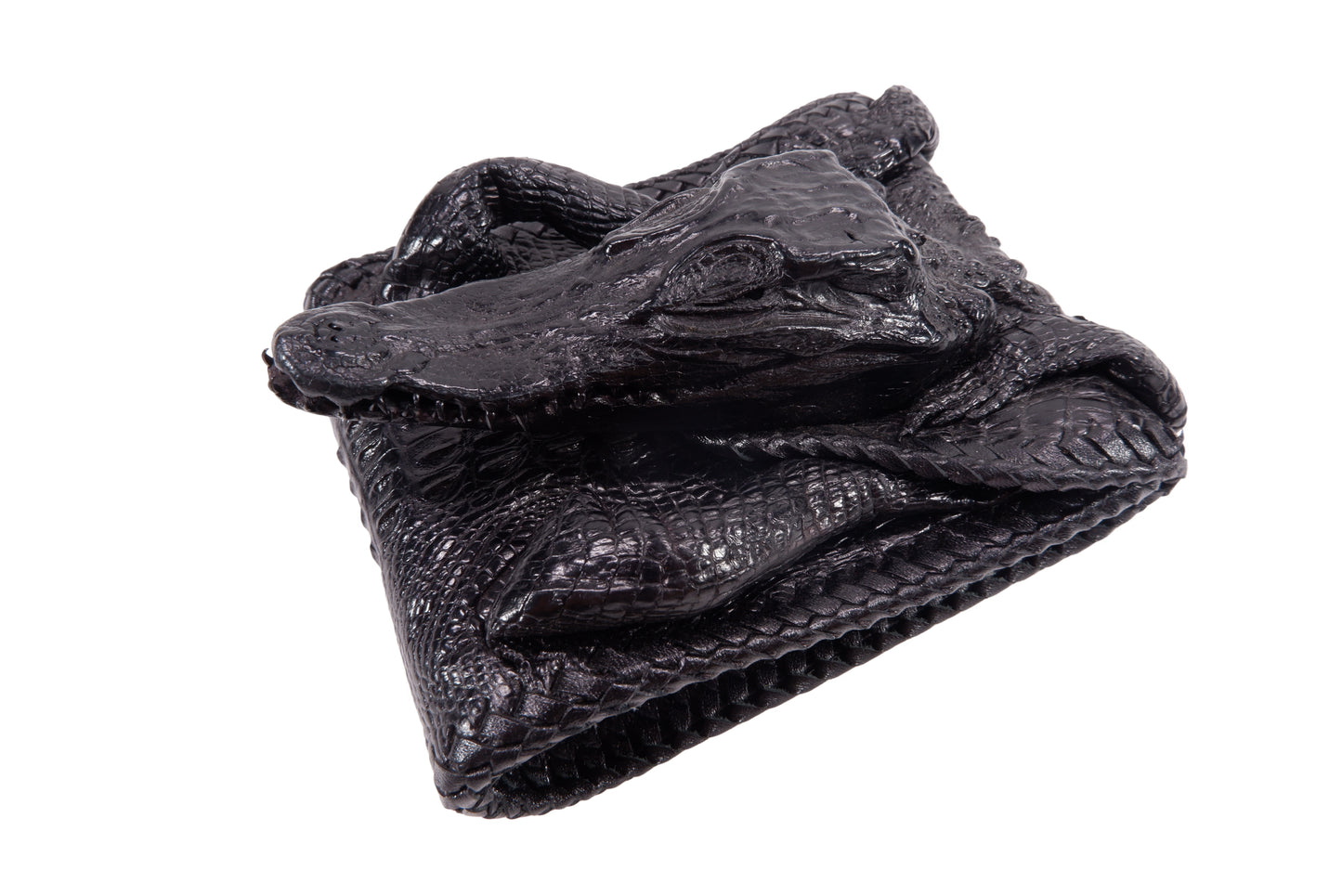 Genuine Crocodile Full Skin with Head Leather Handmade Bifold Wallet