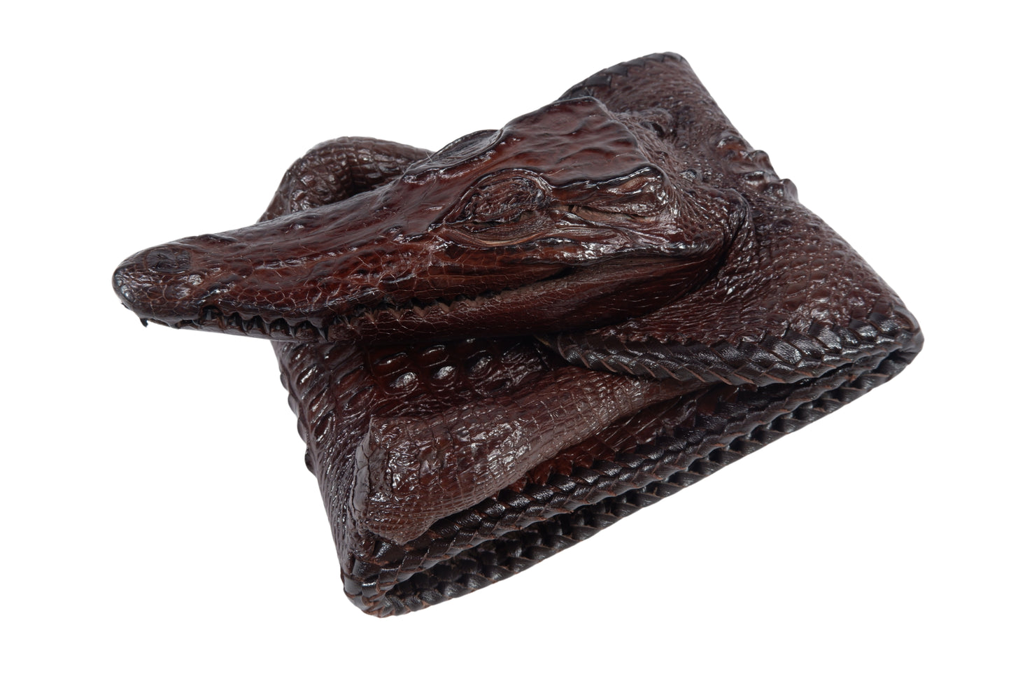 Genuine Crocodile Full Skin with Head Leather Handmade Bifold Wallet