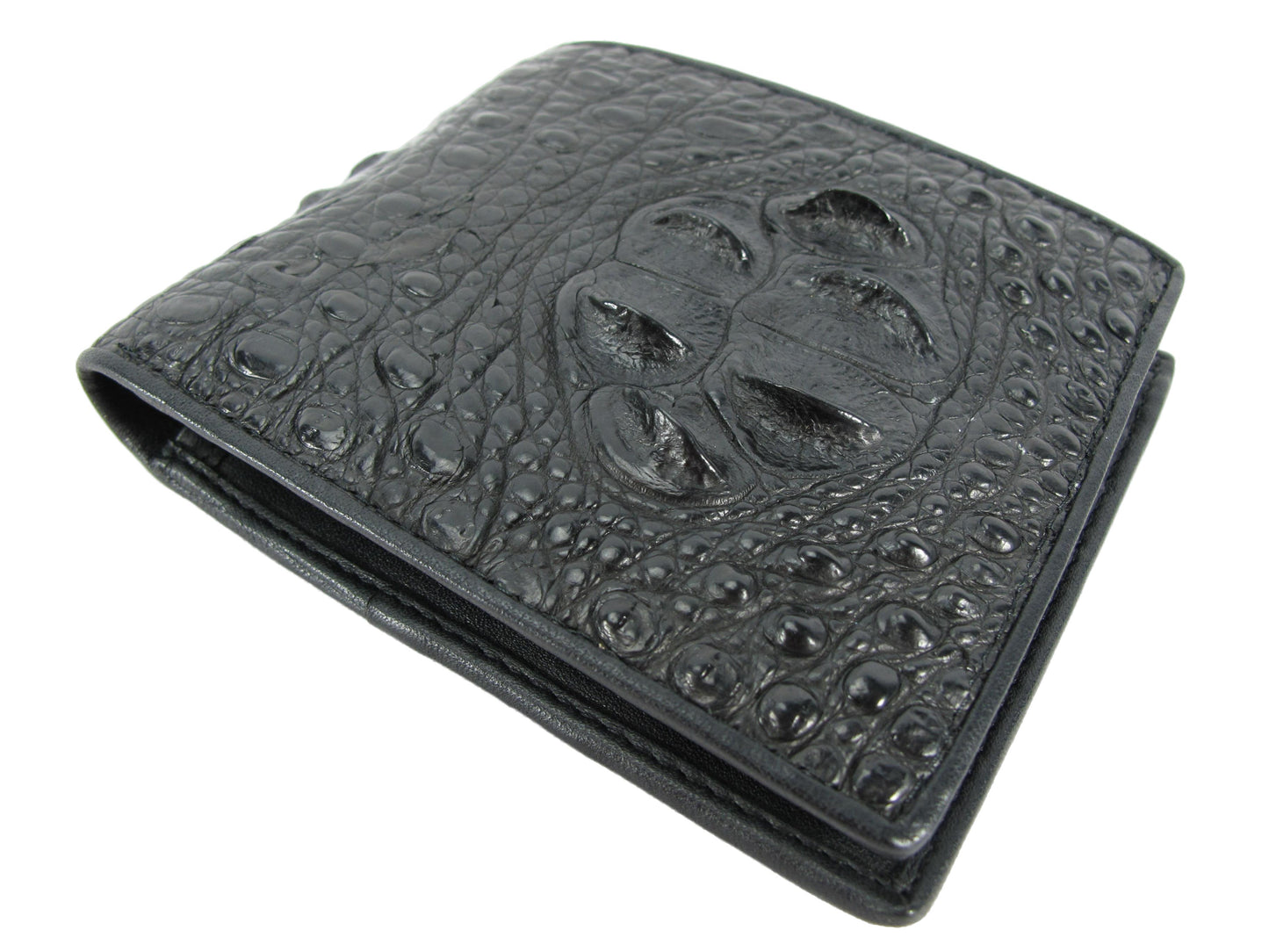 Genuine Crocodile Head Bump Skin Leather Bifold Wallet