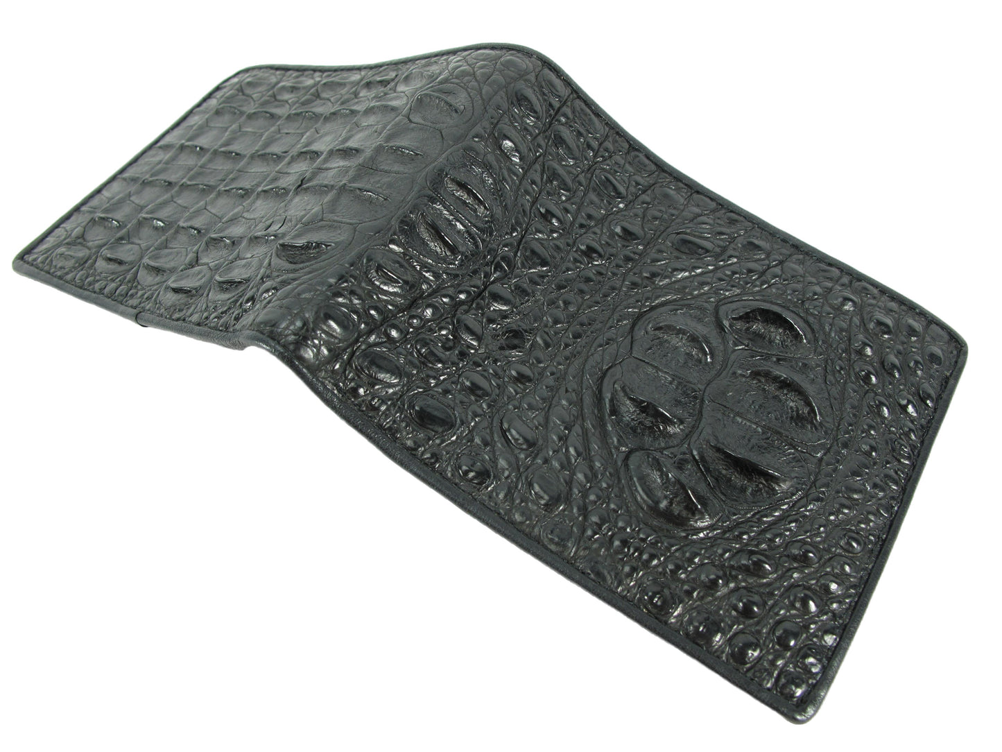 Genuine Crocodile Head Bump Skin Leather Bifold Wallet